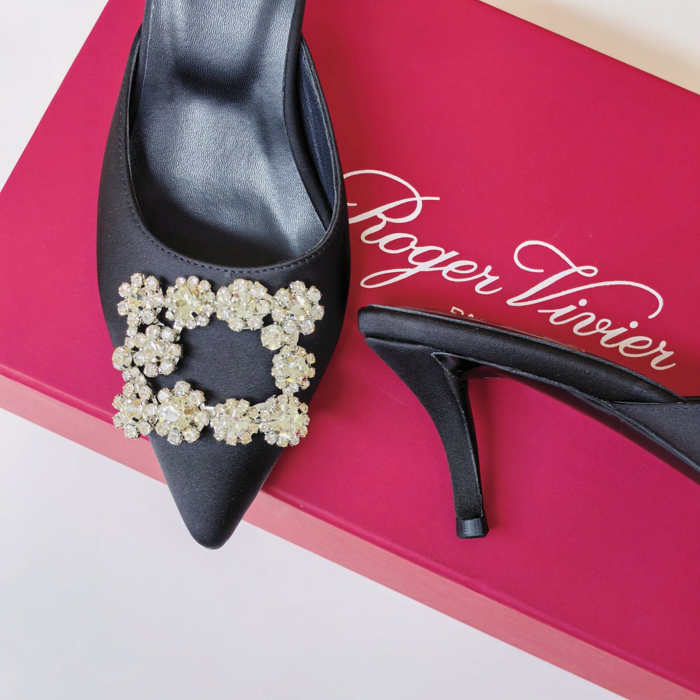 Viv Diamond Mules Black Silk 247394