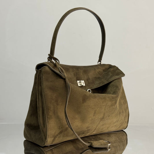 Balenciaga Medium Bag 35 Olive Green Suede Sliver Hardware