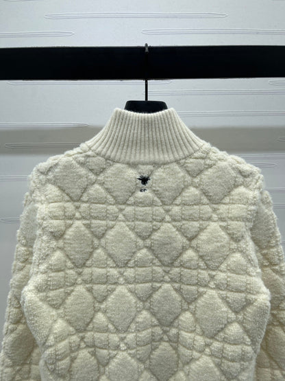 CD 25 Cardigan Stand Collar Light Beige Wool