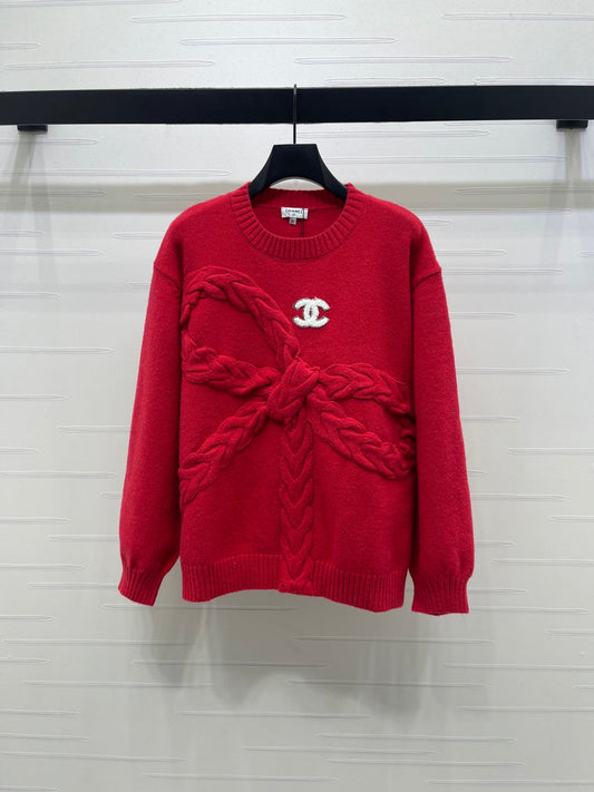 CC 26 Bow Tie Pullover Sweater Red Wool 331564