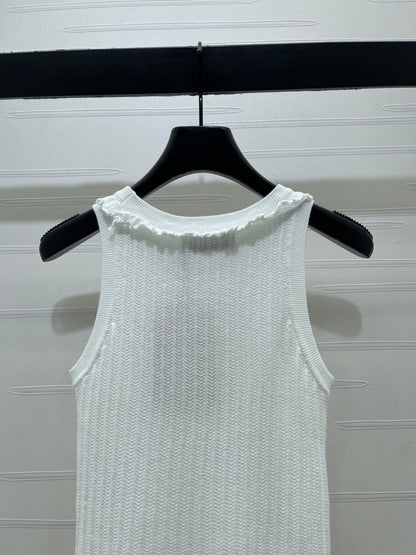 Miumiu 2026 Lace Collar Knitted Vest White Tencel 380691