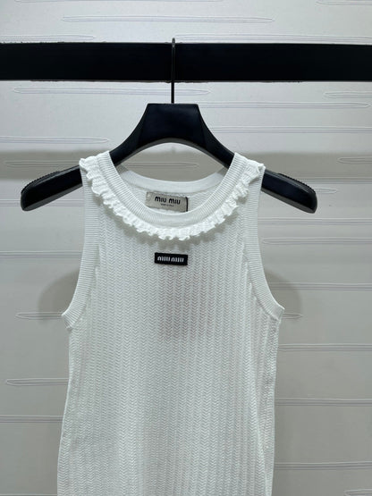 Miumiu 2026 Lace Collar Knitted Vest White Tencel 380691