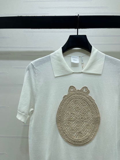 Dior 2026  Embroidered Collared Knit Short-sleeved Top 392653