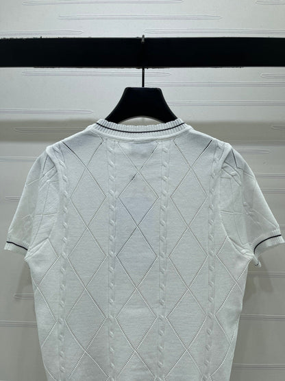 Chanel 2026 Diamond Pattern 3D Floral Knit Short Sleeve Cotton 397419