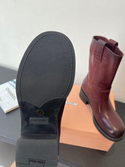MiuMiu 26 heeled boots burgundy cowhide 521958