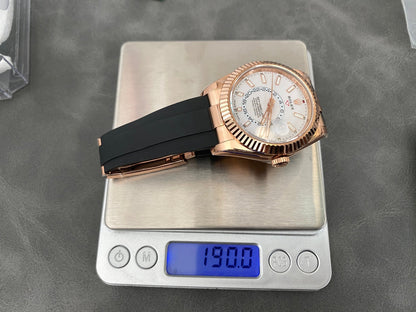 Rolex Sky-Dweller 42mm Rose Gold Case White Dial Rubber Strap