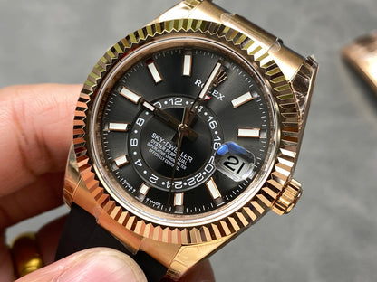 Rolex Sky-Dweller 42mm Rose Gold Case Grey Dial Rubber Strap