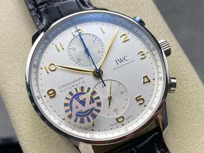 IWC Portuguese 41mm Black Dial Steel Case Gold Numerals