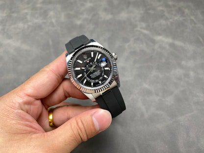 Rolex Sky-Dweller 42mm Stainless Steel Black Dial Rubber Strap