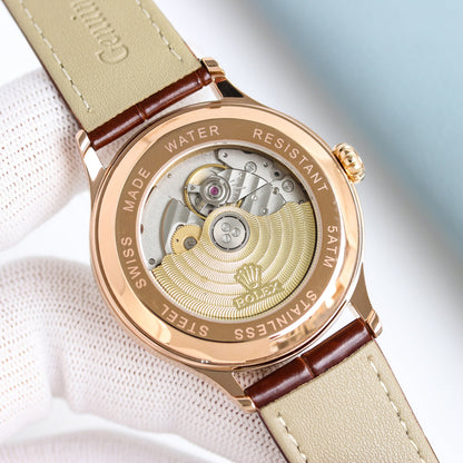 Rolex Datejust 40mm Silver Pink Gold Leather