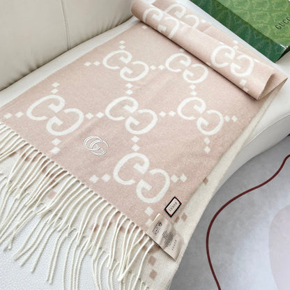 GG Houndstooth Scarf 180CM Light Beige Cashmere 288180