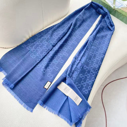 GG Houndstooth Scarf 180CM Blue Cashmere 288128