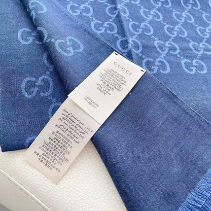 GG Houndstooth Scarf 180CM Blue Cashmere 288128