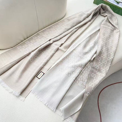 GG Houndstooth Scarf 180CM Light Beige Cashmere 288134