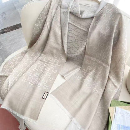 GG Houndstooth Scarf 180CM Light Beige Cashmere 288134