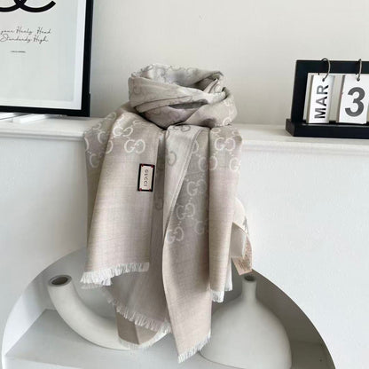 GG Houndstooth Scarf 180CM Light Beige Cashmere 288134