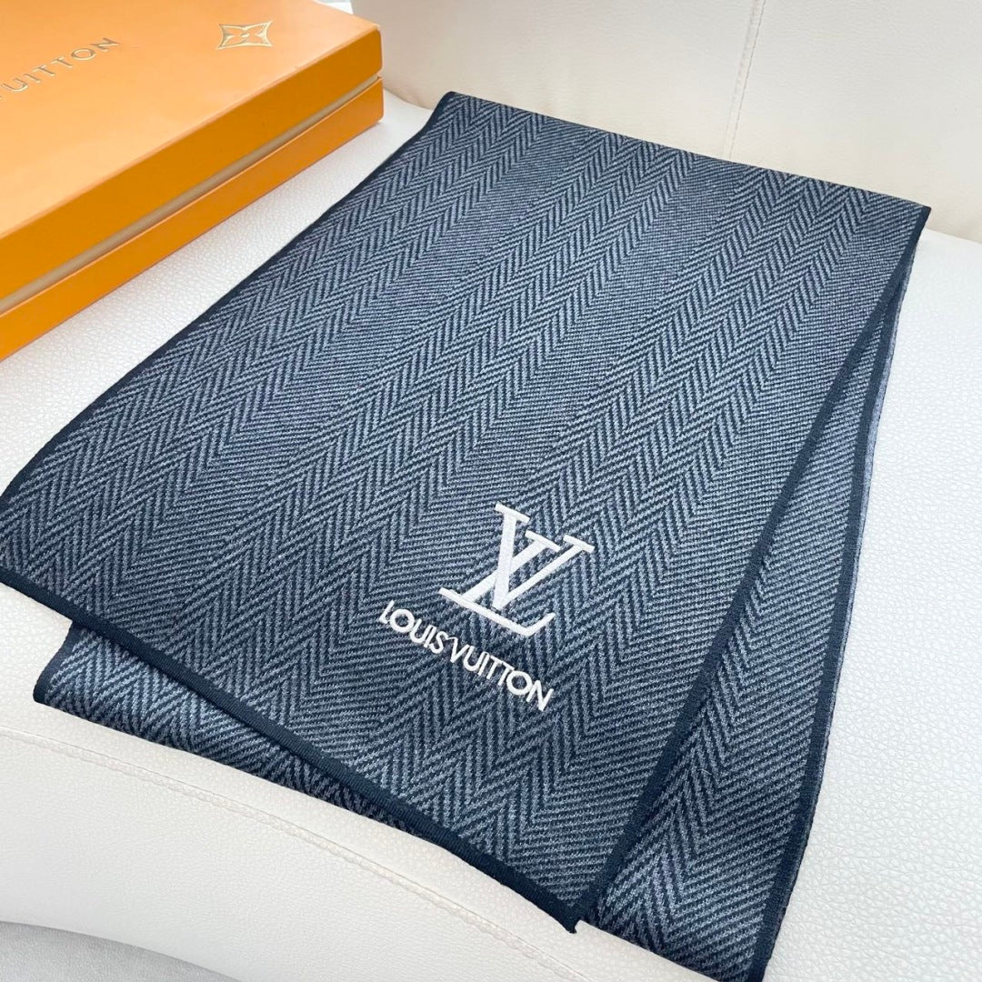 LV Couple's Style Scarf 180cm Black Cashmere 976364
