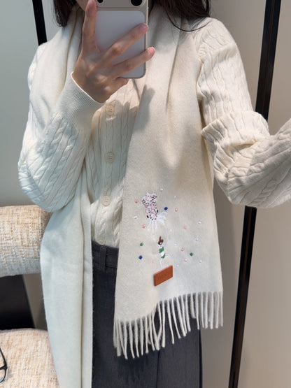 Loewe Scarf 180CM Ivory Wool-blend 909785