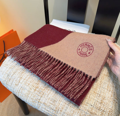 HM Scarf 190 CM Red Beige Wool 969499