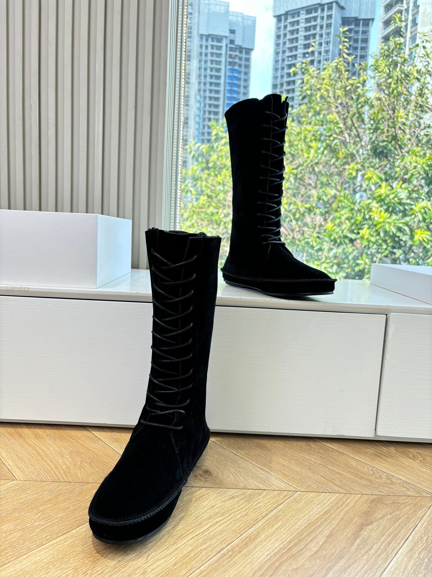 The Row 2025 Tyler Lace-up Boot Black Suede 549347