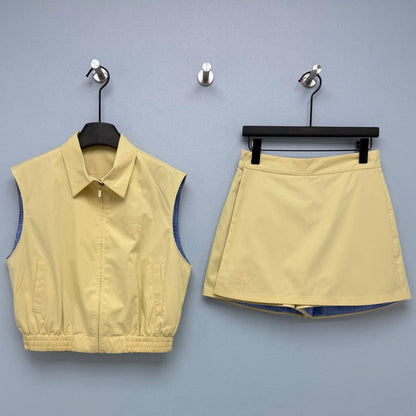 Miumiu 2026 Vest and Skirt Set Pale Yellow Polyester