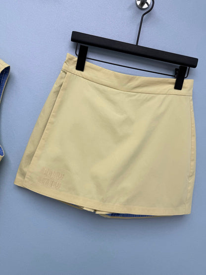 Miumiu 2026 Vest and Skirt Set Pale Yellow Polyester