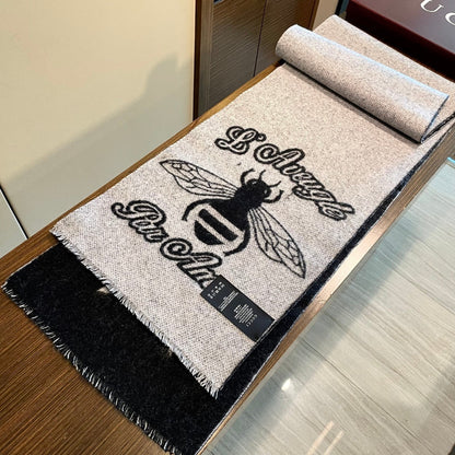 GG Double G Jacquard Scarf 180CM  Black Gray Wool 283098