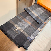 LV Scarf 180cm Black Gray Wool Cashmere 976830