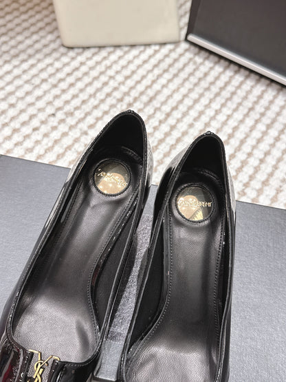 YSL 26ss High Heel Pumps 75 Black Patent Leather 654702