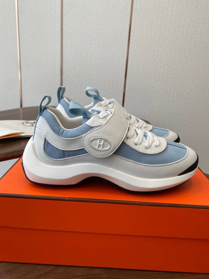 HM couple's sneakers white blue beige suede