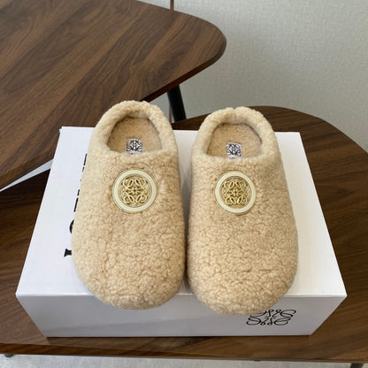 Loewe Birkenstock slippers beige wool 477791