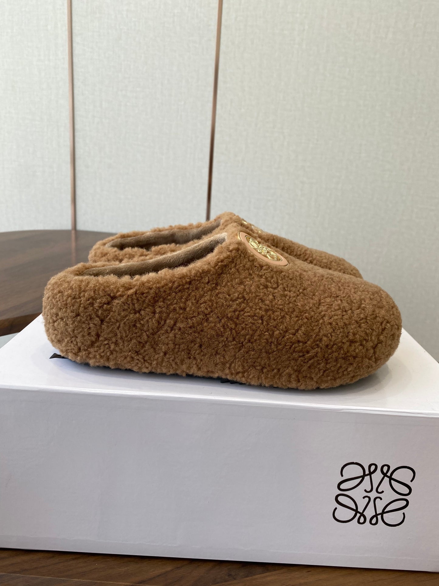Loewe Birkenstock slippers brown wool 477792