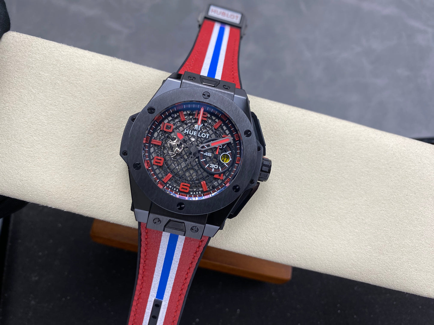 Hublot Big Bang Ferrari Ceramic Watch 45mm Red Blue Leather Strap