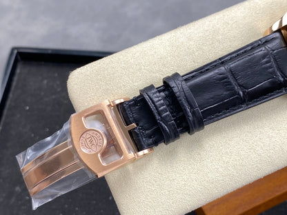 IWC Portuguese 42mm Black Dial Pink Gold Case Leather