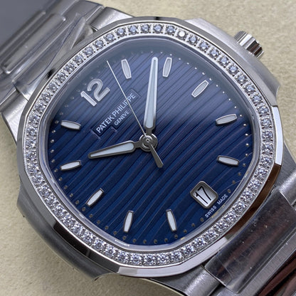 Patek Philippe Nautilus 35mm Blue Dial Sliver Case Diamond Bezel