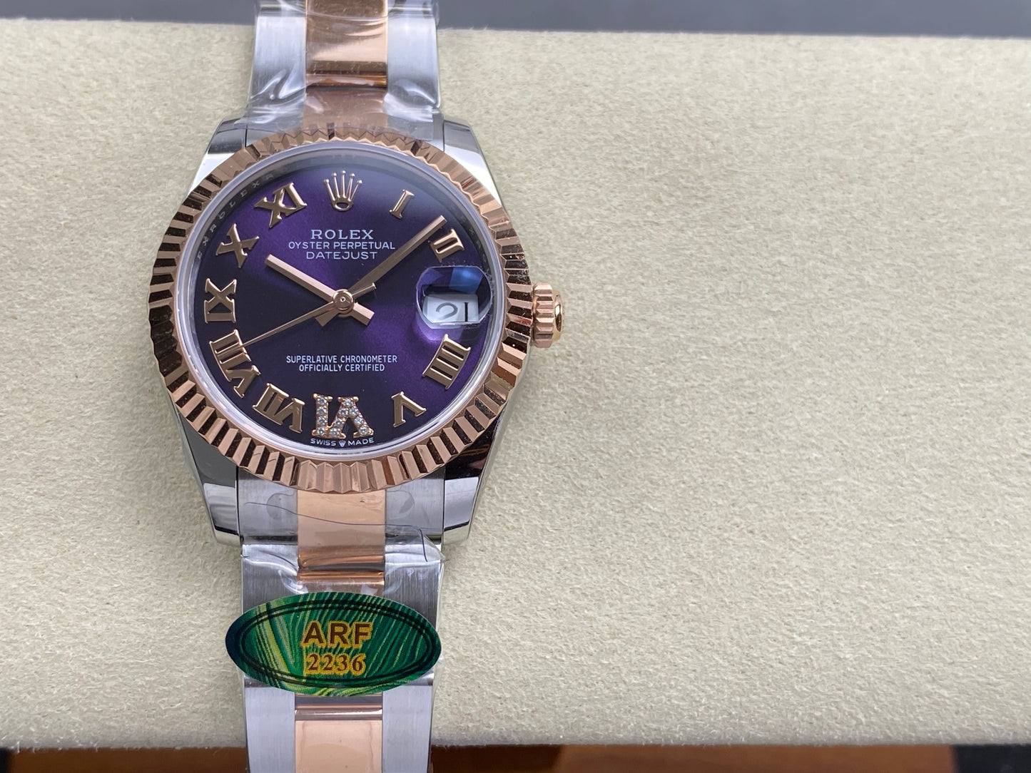 Rolex Datejust 31mm Purple Dial Steel Pink Gold Diamond
