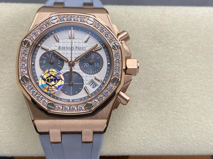 Audemars Piguet Royal Oak Chronograph 37mm Rose Gold White Grey Dial