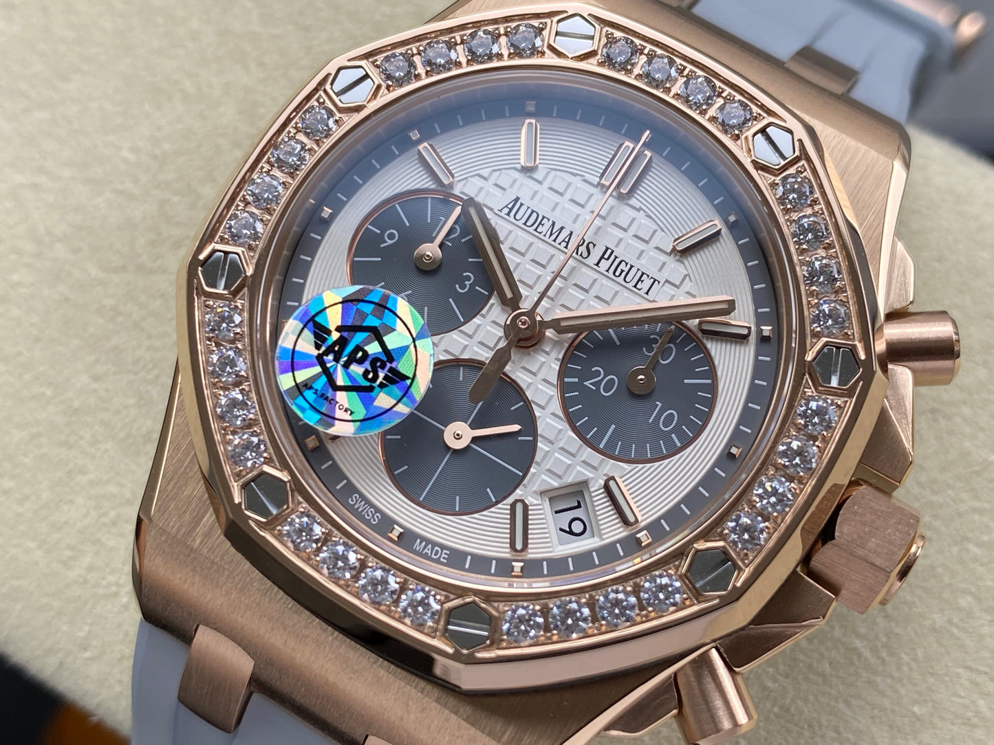 Audemars Piguet Royal Oak Chronograph 37mm Rose Gold White Grey Dial