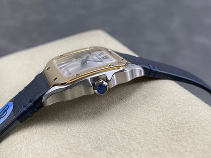 Cartier Santos 35mm White Dial Navy Blue Leather