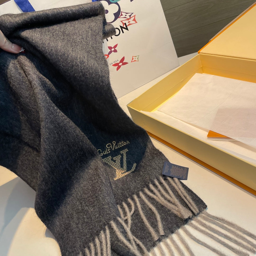 LV Men's Scarf 180cm Black Wool Cashmere 978825