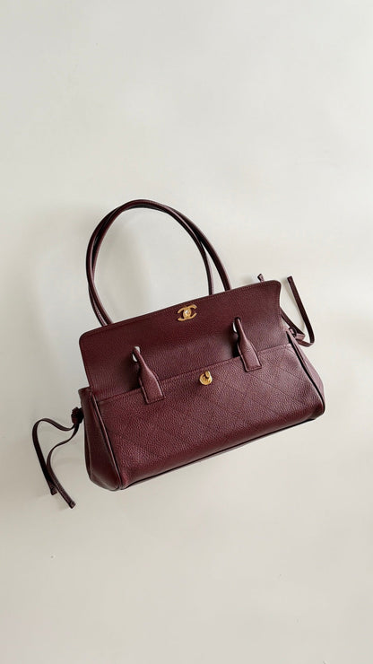 Chanel 2026 Shopping Bag 30.5cm Burgundy Red Grained Calfskin