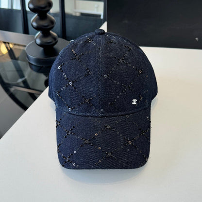 Chanel Baseball Cap With Decorative Embellishments Blue Denim Cotton 237288