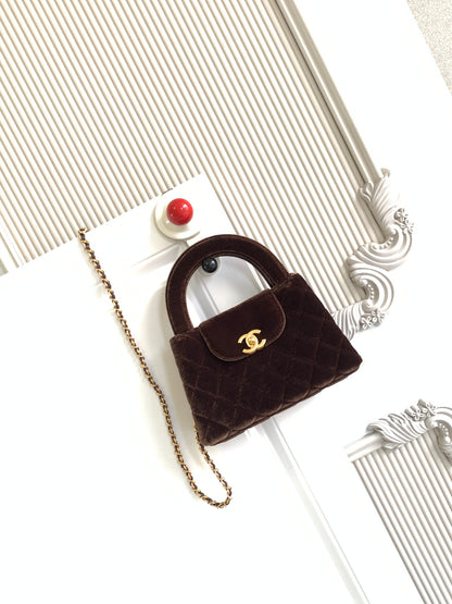 cc 24a nano 19cm kelly shopper bag chocolate brown velvet
