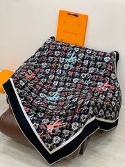 LV X TM MONOGRAM Scarf  Black Pink Blue Silk Cashmere 965396