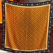LV Velvet Square Scarf 135cm Camel Black Cashmere 970945