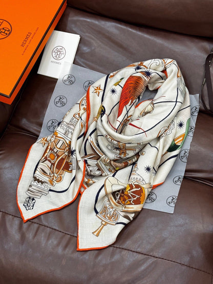 HM Starry Night Chorus Scarf 140cm White Yellow Cashmere 970974