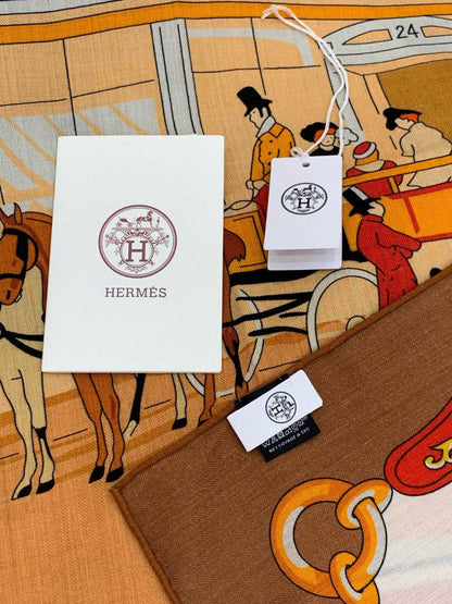 HM 25s The King Scarf 140cm White Brown Cashmere 973049