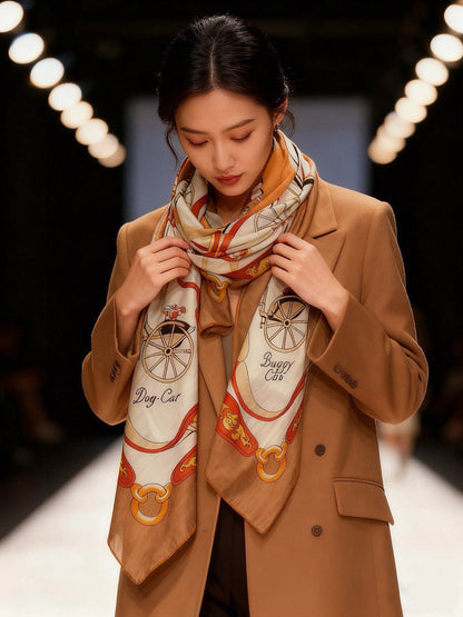 HM 25s The King Scarf 140cm White Brown Cashmere 973049