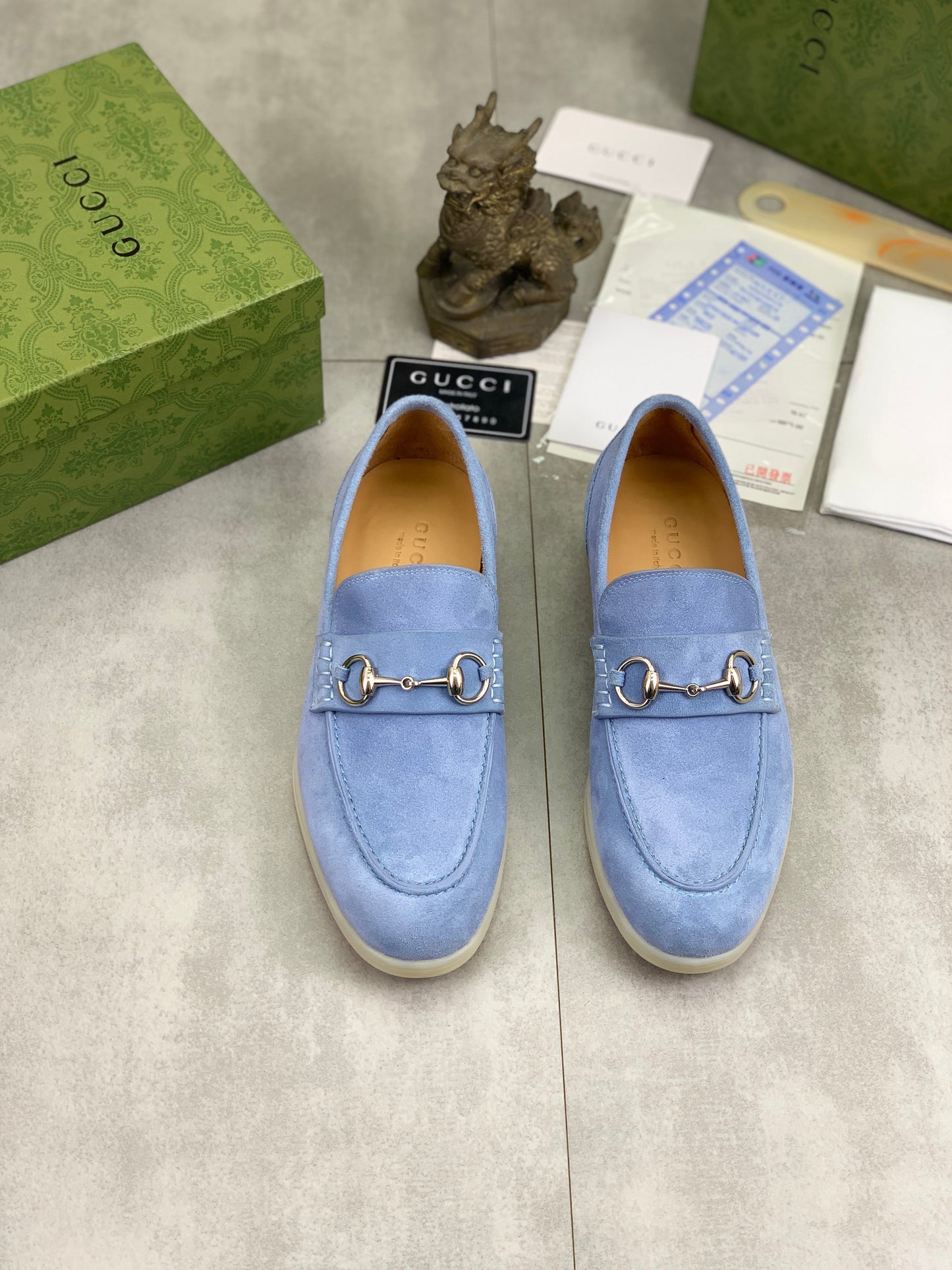 GG Men's Horsebit Loafer Blue Suede 524780