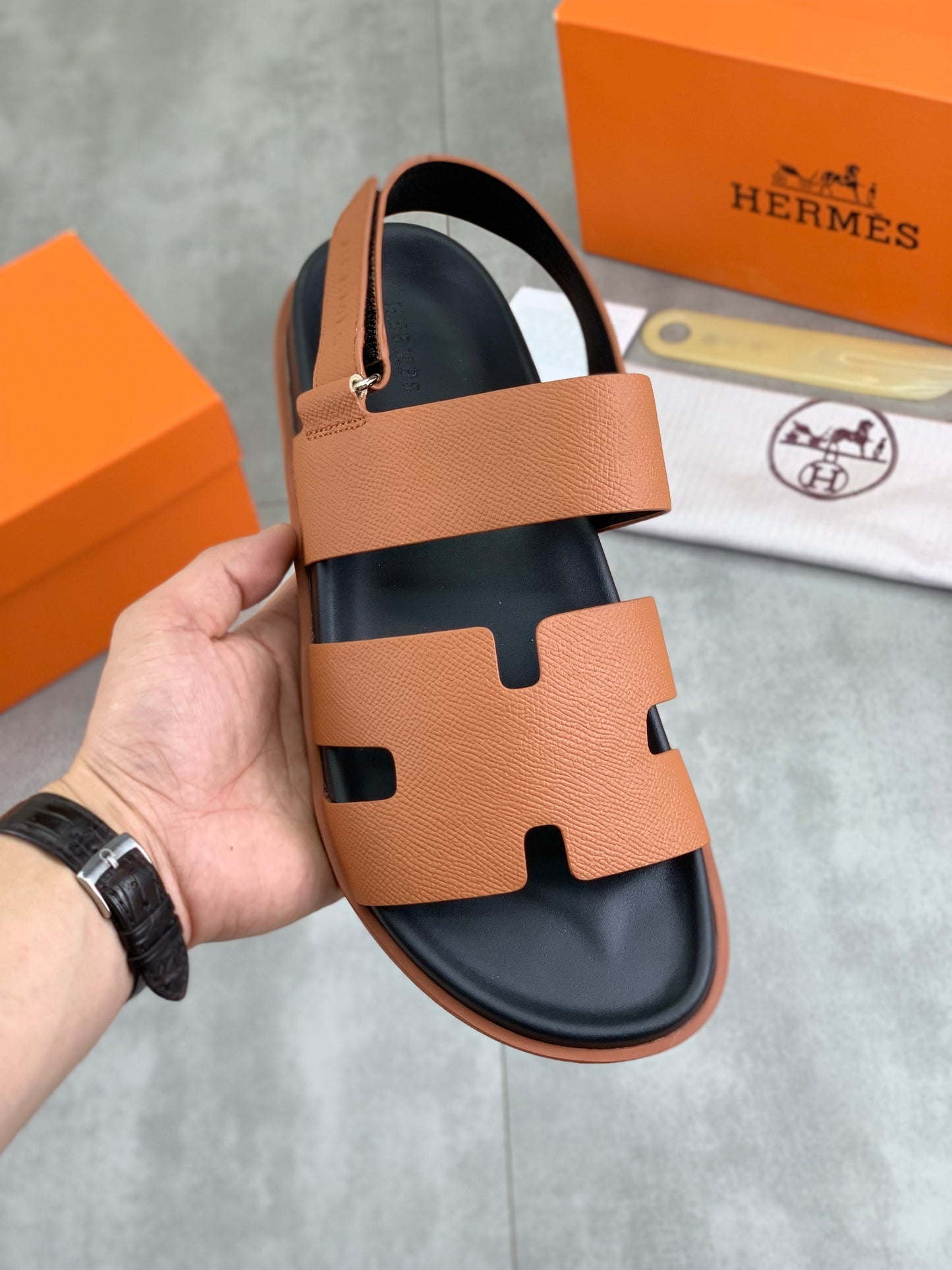 HM Men's Genius Sandals Brown Calfskin 645505